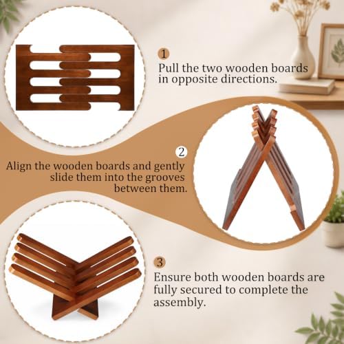 Dunzoom 1 Pcs Foldable Wooden Book Display Stand Open Book Holder, Brown - Image 3