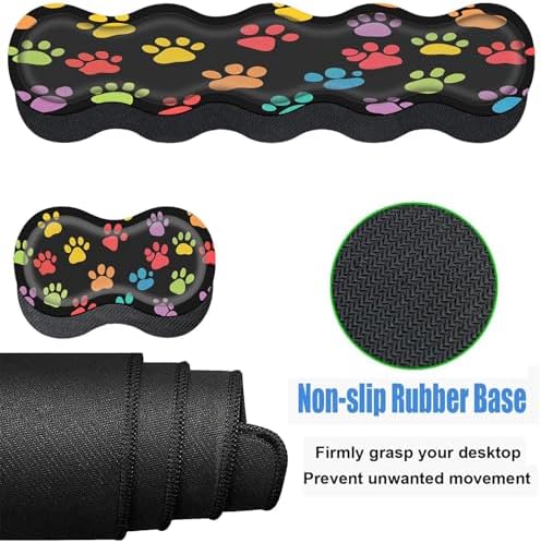 Keyboard Wrist Rest and Mouse Pad Set,31.5x11.8 Inches Desk Mat,Waterproof Non-Slip Ergonomic Wrist Support for Pain Relief,Extended Desk Protector for Office Home Gaming,Dog Paw Prints - Image 4
