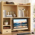 knoworld Desktop Bookshelf for 27" Monitor, 36.4" Tall Dorm Desk Hutch Organizer with 5 Shelves & 1 Drawer, Engineered Wood Desk Shelf for Computer Desk, Natural by KNOWORLD