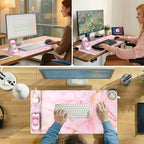 Wireless Charging Mouse Pad with Phone Holder, 31.5"x15.8" in, Pink Marble - Image 4