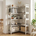 GTPLAYER 5-Tier Corner Bookshelf, L-Shaped Metal Frame Shelf with Tall 14" Shelves, Plant Stand and Storage Rack for Small Spaces, Living Room and Home Office, Gray & White by GTPLAYER