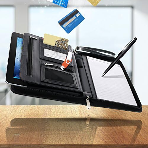 Customized Black Zippered Portfolio Binder with Junior Legal 5x8 Notepad - Engraved PU Leather Business Padfolio Organizer Folder with 8" Tablet Sleeve & Gift Box by Lautus Designs - Image 5