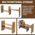 MyGift Premium Acacia Solid Wood Adjustable Desktop Book Shelf with Fluted Side Panels, Wooden Desk Storage Home Office Supplies Organizer, 2 Piece Shelves - Image 5