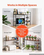 VEVOR Desk Shelf 38.6" W, Desktop Bookshelf Storage Hutch for Computer Monitor, Metal Frame and Wooden Shelf, 4-Tier Desk Display Rack, Multipurpose Desk Organizer Hutch for Dorm, Home, Office - Image 6