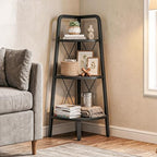 HOOBRO Corner Shelf, 3-Tier Corner Shelf Stand, 40" Tall Ladder Bookshelf, Industrial Corner Display Shelf Plant Stand for Living Room, Kitchen, Home Office, Black BB143CJ01 - Image 2