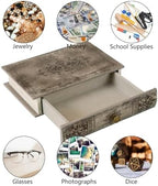 Vintage Book-Shaped Storage Box with Drawer, Distressed Vintage Brown Faux Leather Finish and Gothic Medallion Motif, Decorative Hidden Organizer for Home or Office 9.5″ x 6.7″ x 2″ - Image 3