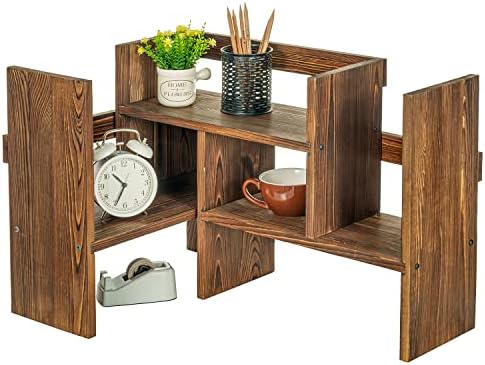 MyGift Adjustable Rustic Burnt Wood Desktop Shelf, Stackable Organizer - Image 4