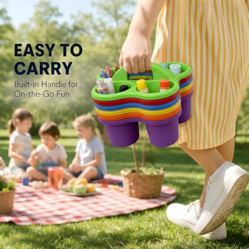 Table Caddys Classroom, 6 Cup Caddies, Compartment Holes, Hobby Parts Organizer Tray Built Six Open Cubbies Lift Handle, Storage Case Beads, Notions Desk Supply Sorter Hobby Divided - Image 3