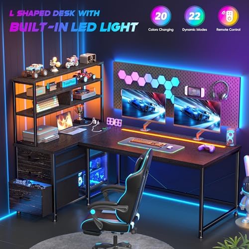 DurayLoly 55" L Shaped Gaming Desk with 3 Fabric Drawers & Shelves - Image 4