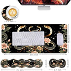 Mouse Pad,Large Desk Mat Set, 4in1 XL Mousepad + Keyboard Wrist Rest+Mouse Wrist Rest+Coaster with Ergonomic Desk Pad for Home Office Table Computer Cover -Aesthetic Snake Floral - Image 6