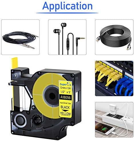 USUPERINK 10 Pack Compatible Labels Tape Replacement for DYMO 18056 12mm 1/2" x 5ft Black on Yellow Heat Shrink Tube Labels for Cables Use with Rhino 3000 4200 5200 5000 6000 Industrial Label Maker - Image 3