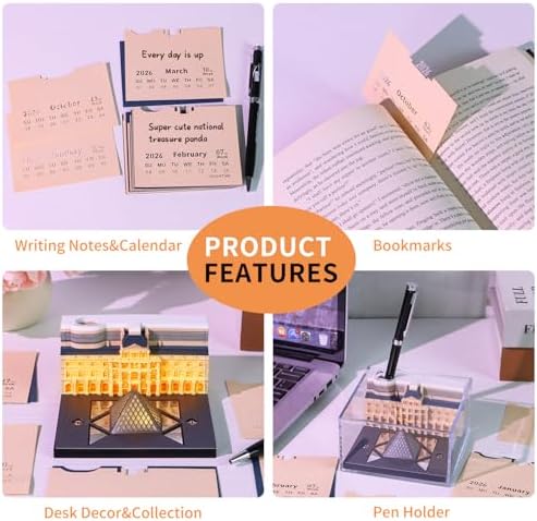 3D Memo Pad, 3D Calendar 2027, Time Piece Calendar, Tear-Off Calendars 2027, 3D Paper Carving Art Memo Pad, Art Carving Sticky Notes for Office Home Gifts Ornaments (Louvre Museum) - Image 4