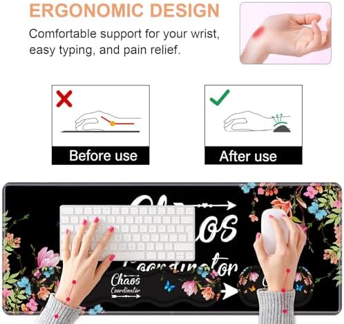Ergonomic Keyboard Wrist Rest & Mouse Pad Wrist Rest Set, Chaos Coordinator Quote Vintage Watercolor Floral Large Gaming Desk Mat 31.5"x 11.8" with Memory Foam, Easy Typing Pain Relief for Home Office - Image 5