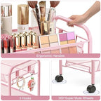 TOOLF 3 Tier Rolling Cart, Metal Utility Storage Cart with Wheels, Pink - Image 4