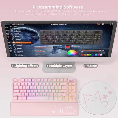 Womier 75% Pink Keyboard Wireless with Color Multimedia Screen - Image 5