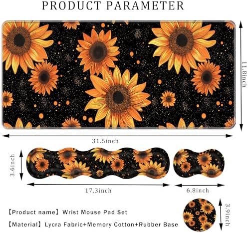 Keyboard Wrist Rest Set,Memory Foam Wrist Support Mouse Pad,31.5"x11.8" Desk Mat for Comfortable Typing & Pain Relief,Non-Slip Base for Office & Home Use - Sunflower - Image 2