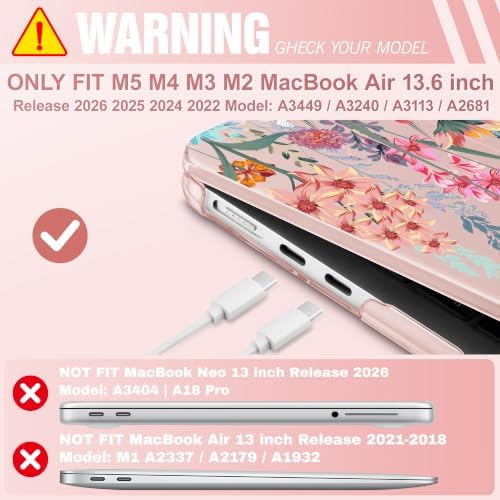 May Chen for M5 MacBook Air 13.6 Inch Case 2026 2025 2024-2022 Release M5 A3449 M4 A3240 M3 A3113 M2 A2681, Plastic Hard Shell Case for MacBook Air 13.6" with Retina Display, Floral P942 - Image 2