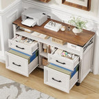 Halitaa Farmhouse Filing Cabinet with Adjustable Shelf & Wheels, Off White - Image 3