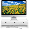 valen Monitor Stand Riser, Computer Laptop Riser Shelf with 3 Organizer Drawers (White, 19.5" L x 7.5" W x 4.7" H) (White) by valen