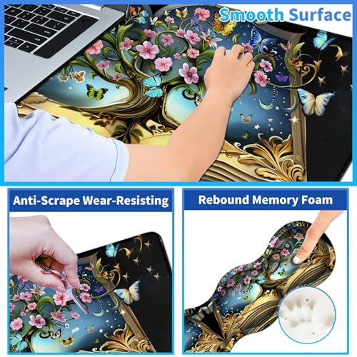 4Pcs Memory Foam Keyboard Wrist Rest Desk Mat Set, Book Tree - Image 3