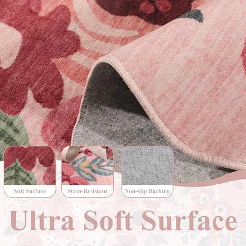DUKINO 2.6x10 Runner Rug for Hallway, Floral Washable Rug Non Slip, Pink - Image 6