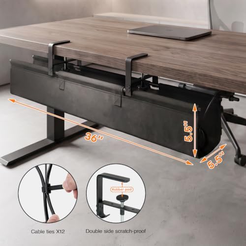 No Drill Under Desk Cable Management Tray, 36 Inch, Black - Image 3