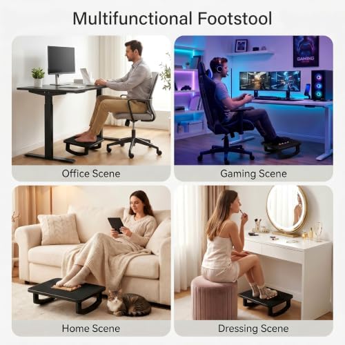 Bamboo Under Desk Foot Rest Foot Stool Rocking Footrest (Black Semicircle) - Image 4