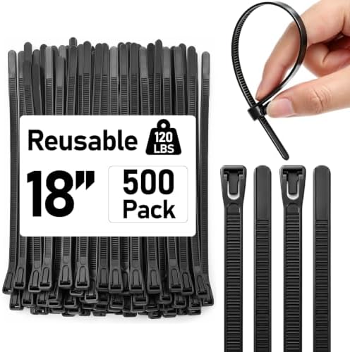 Reallnaive 500 Pcs 18 Inch Reusable Zip Ties Outdoor Heavy Duty 120lbs by Reallnaive