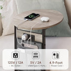 Vagusicc C Shaped End Table with Charging Station, 32" Tall Side Table for Couch and Recliner, Adjustable Height Small Couch Side Table Slide Under Sofa TV Tray Table for Living Room, Bedroom, Greige - Image 6