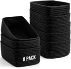 8 Pack Small Storage Baskets for Organizing, Woven Rope Bins for Bathroom, Closet, Shelf Organizer, Cute Cube Decorative Box for Towels, Baby Nursery, Toys, Gift Empty Baskets - 11.5"x7.5"x4.7"-Black by Unknown