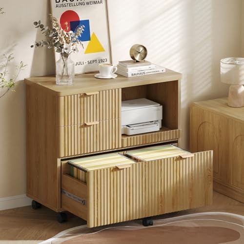 Bestier Filing Cabinet, 3 Drawer Wood File Cabinet for A4/Letter/Legal, Oak by Bestier