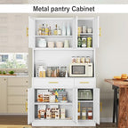 71 Sideboard Buffet Cabinet, Metal Kitchen Coffee Bar Cabinet White - Image 6