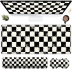 3Pcs Mouse Pad Set, Black White Checkerboard Large Gaming Mouse Pad with Stitched Edge, Ergonomic Memory Foam Keyboard Wrist Support and Mouse Wrist Rest Cushion, Pain Relief Non-Slip Desk Pad Combo by SROJDHFJB