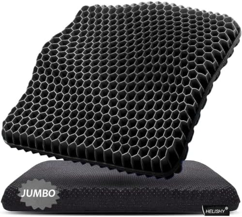Gel Seat Cushion, Jumbo&Thick Gel Cushion with Non-Slip Cover for Home Office Car Seat Wheelchair, Soft Breathable Honeycomb Chair Pads for Relieve Hip Pain, Black 20x20x1.9inch by Helishy