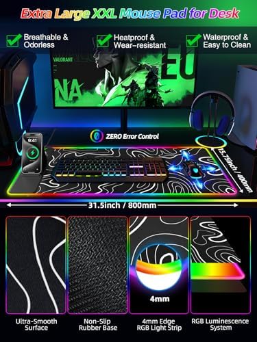 Mouse Pad with Foldable Phone Holder & Wireless Charger, XXL RGB Gaming Mousepad 31.5"x15.8" Large Desk Mat for Keyboard, 11 Colors 5 Modes - Image 5