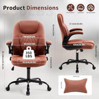 Leather Office Chair Swivel Lumbar Support for Short People Brown - Image 2
