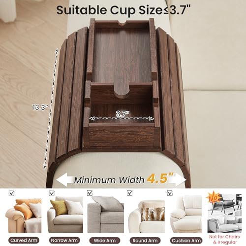 GEHE Couch Cup Holder, Anti Falling Sofa Arm Tray, Natural Bamboo Sofa Cup Holder More Safe for Your Family, Portable Couch Arm Tray Armrest Table for Remote, Snacks, Drinks - Image 5