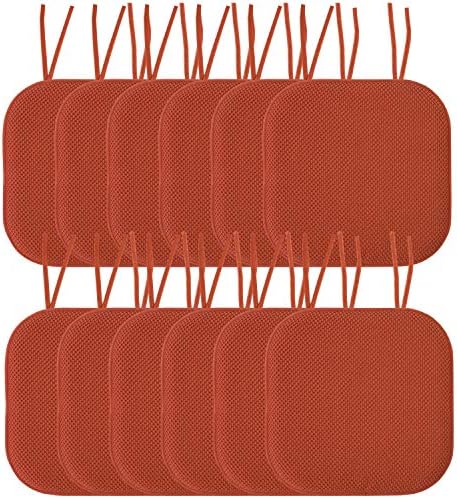 Sweet Home Collection Chair Cushion Memory Foam Pads with Ties Honeycomb Pattern Slip Non Skid Rubber Back Rounded Square 16" x 16" Seat Cover, 12 Pack, Rust by SweetHomeCollection