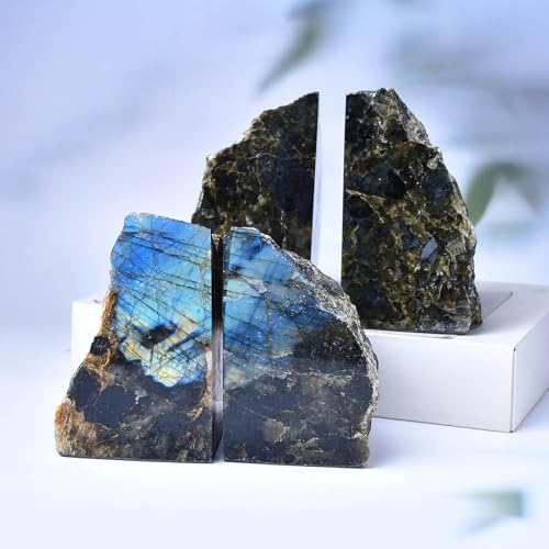 Labradorite Bookends Decorative Blue Crystal Stone Book Holders Heavy Duty - Image 3