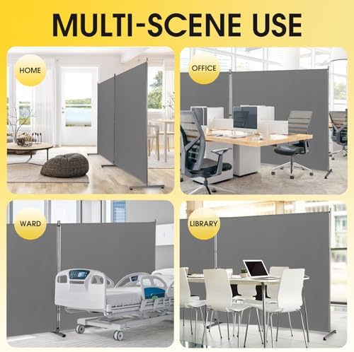Rantila Indoor Room Divider, Portable Office Divider, Room Divider Wall Screen 2 Large Panel, Folding Partition Privacy Screen Walls Dividers for Room Separator 142" W x 71" H,Gray - Image 5