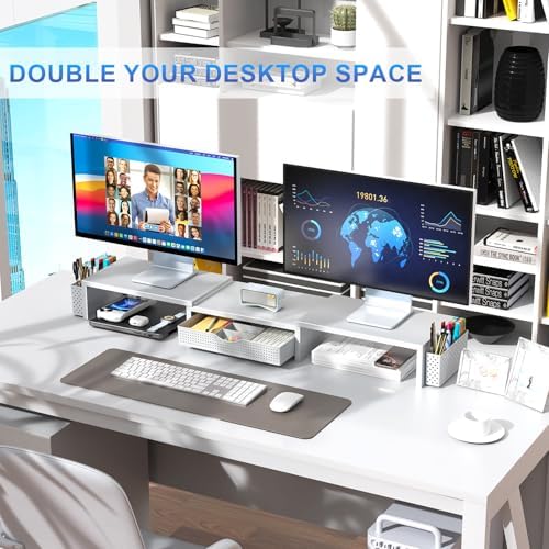 gianotter Dual Monitor Stand Riser With Drawer and 2 Pen Holders - Image 6