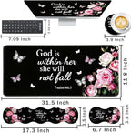 Keyboard Wrist Rest and Mouse Pad with Wrist Support Set Ergonomic Coaster,Memory Foam,Easy Typing Pain Relief,Large XL Desk Mat 31.5"x 11.8",Floral Bible - Image 2