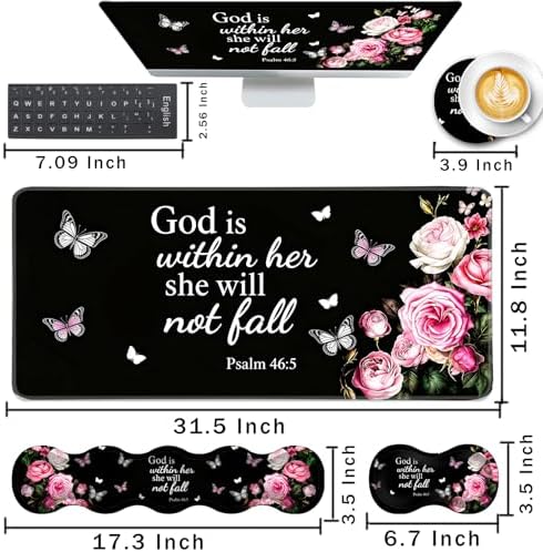 Keyboard Wrist Rest and Mouse Pad with Wrist Support Set Ergonomic Coaster,Memory Foam,Easy Typing Pain Relief,Large XL Desk Mat 31.5"x 11.8",Floral Bible - Image 2