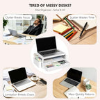 WALI Desk Organizer with Drawer and Pen Holder, 3 Tier Computer Monitor Stand for Home Office Supplies, Laptop Stand Riser for Computer, Laptop, Printer(PTT004-W), 1 Pack, White - Image 6