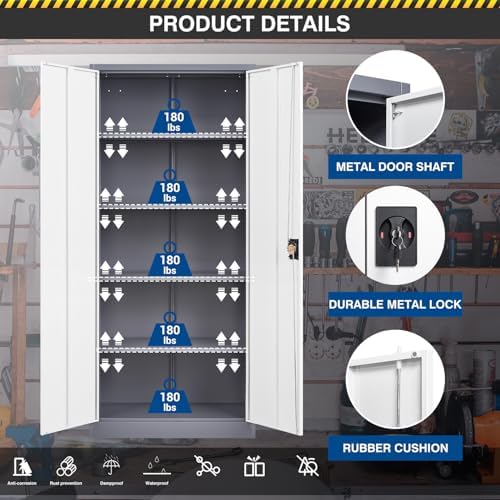 Fesbos Metal Storage Cabinet-72” Tall Steel File Cabinets with Lockable Doors and Adjustable Shelves-White&Gray Steel Storage Cabinet for Home Kitchen, Office, Garage - Image 4