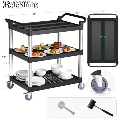Utility Cart with Tangle-Free Wheels, 3 Tier Rolling Cart, Restaurant Cart - Image 5