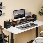 Fenge Dual Monitor Stand, Wooden Desk Shelf with Headphone & Phone Holder - Image 7