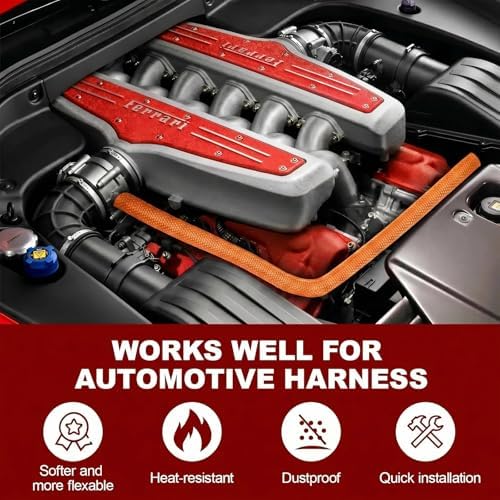 Automotive Wire Loom High Temperature Braided Wire Loom, Split-Sleeve Heat Resistant Wiring Loom Cord Cover for Harness Wires, Self-Wrapping Heavy Duty Sheathing Cable Management Orange (1/2"-30Feet) - Image 3