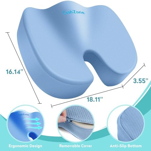 Gel Seat Cushion, Cooling Memory Foam Cushion for Office Chair, Blue - Image 3