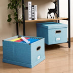 PRANDOM File Organizer Box - Set of 1 Collapsible Decorative Linen Filing Storage Hanging File Folders with Lids Office Cabinet Letter/Legal Blue (17x14x11.2 inch) - Image 3